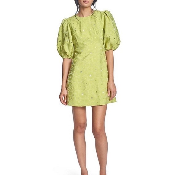 NWT COREY LYNN CALTER Floral Jacquard Cutout Elbow Puff Sleeve Dress Large - Picture 1 of 6